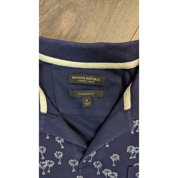 Banana Republic Polo Shirt Men M Blue Palm Tree Cotton Short Sleeve Pullover - Picture 3 of 3